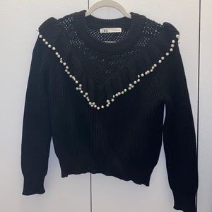 ZARA women’s black pearl sweater